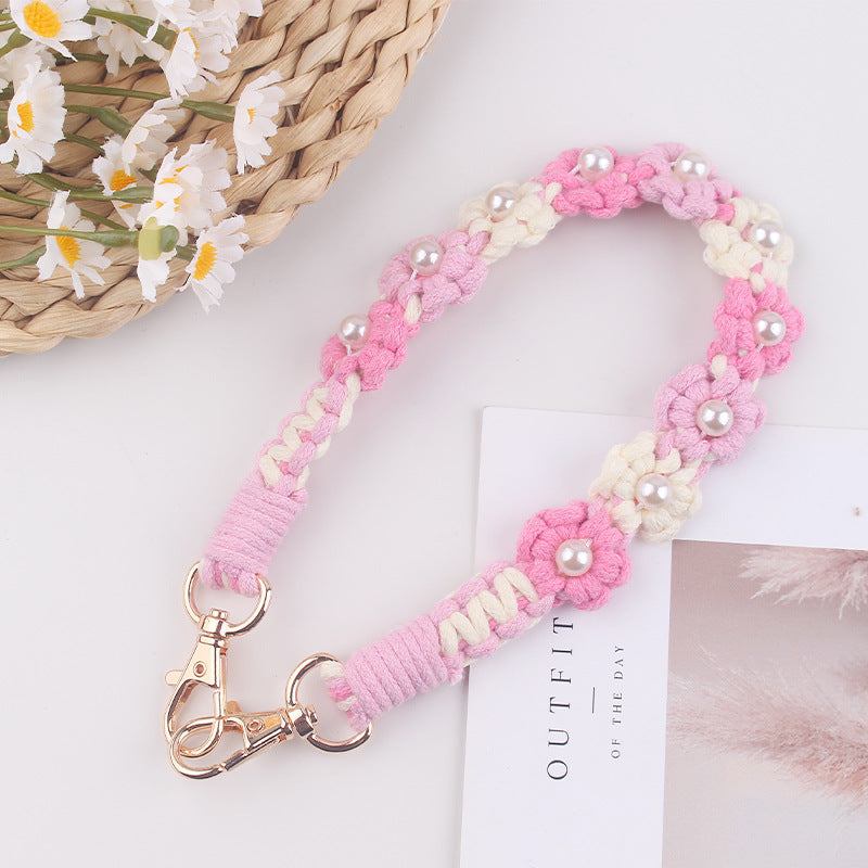 Wholesale Creative hand-woven daisy pearl water cup cup sleeve cup rope